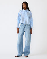 TESS Estate Blue Long-Sleeved Button-Up Women's Top