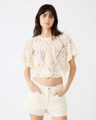 CALLUM Cream Short-Sleeved Mesh Lace Cropped Women's Top