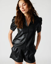 JANE Black Women's Short-Sleeved Suede Top