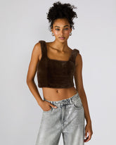 HANNIA Faux Fur Dark Espresso Cropped Women's Top