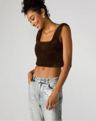 HANNIA Faux Fur Dark Espresso Cropped Women's Top