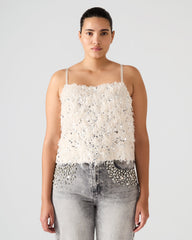 BLAKELYN Ivory Feather Sequin Embellished Women's Top