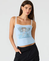 LOVE GOLDIE Surf Blue Lace Trim Sleeveless Graphic Women's Tank Top