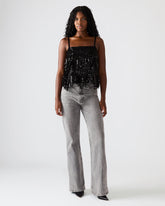 BLAKELYN Sequin Black Fringe Embellished Women's Top