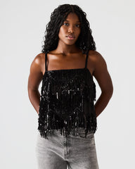 BLAKELYN Sequin Black Fringe Embellished Women's Top