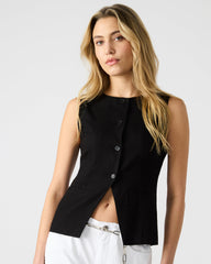 WESLEY Top Black Button-Up Vest Top