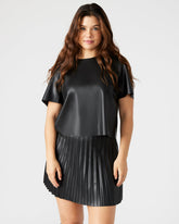 EZRA Black Women's Short Sleeve Faux Leather Top