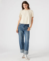 EZRA Bone Women's Short Sleeve Faux Leather Top