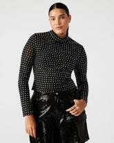MELVINA Top Black | Women's Long-Sleeved Mesh Fabric Embellished Top