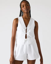 ALIZA White Women's Bow Tie-Front Top