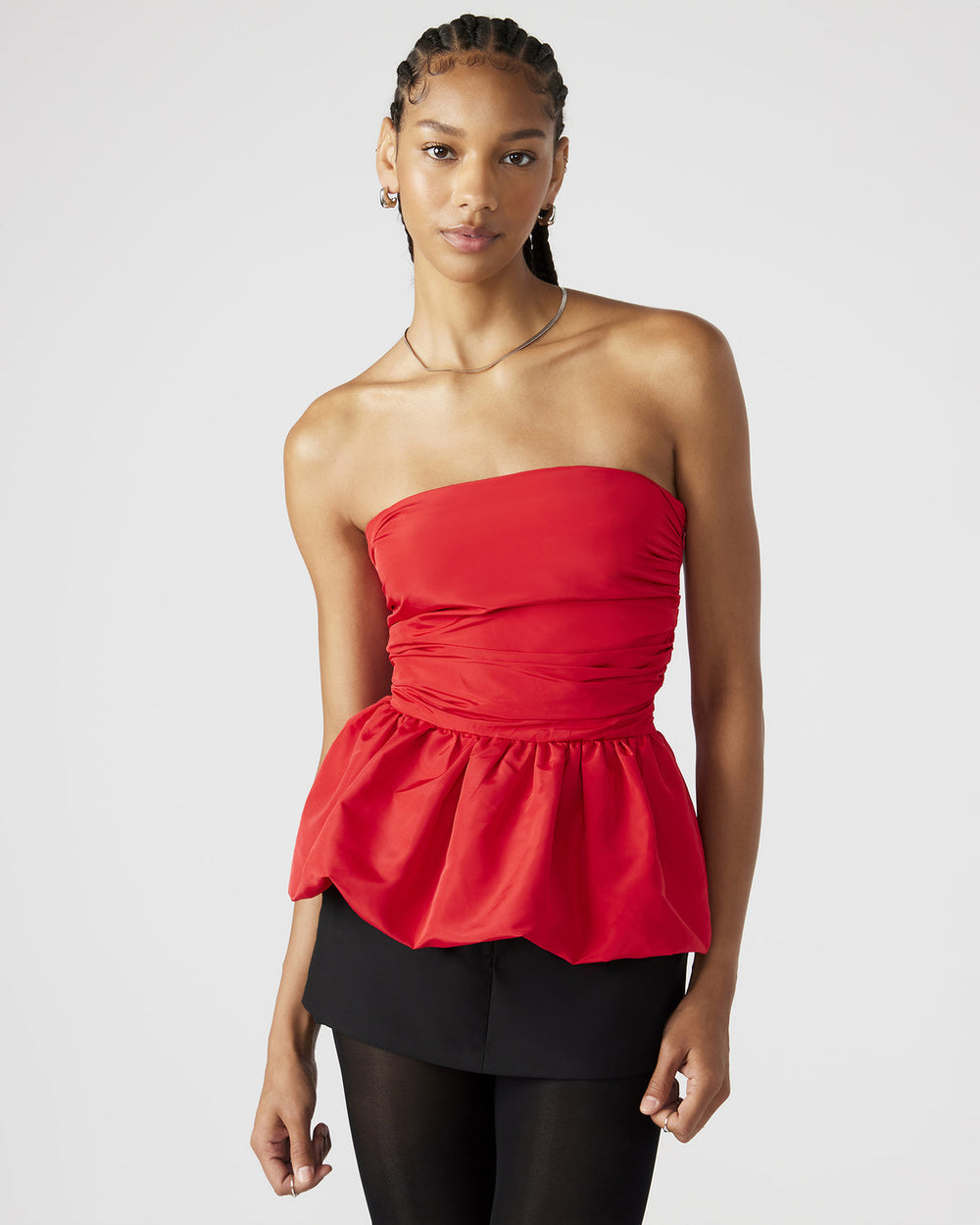 AMARI Top Red | Women's Bubble-Hem Taffeta Strapless Top