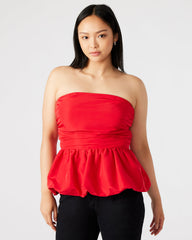 AMARI Top Red | Women's Bubble-Hem Taffeta Strapless Top