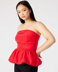 AMARI Top Red | Women's Bubble-Hem Taffeta Strapless Top