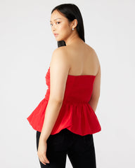 AMARI Top Red | Women's Bubble-Hem Taffeta Strapless Top