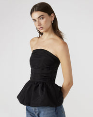 AMARI Top Black | Women's Bubble-Hem Taffeta Strapless Top
