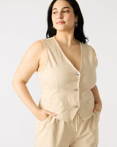 SELENE Khaki Women's Button-Up Sleeveless Fabric Vest Top