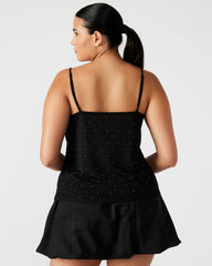 INDY Top Black | Women's Tie Fastening Rhinestone Camisole Tank Top