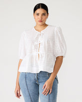 PAULA Top White Short-Sleeved Tie-Front Eyelet Top