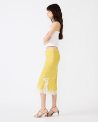CINTHIA Golden Lime Lace Trime Women's Midi Skirt