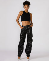 DUO Black Sequin Women's Utility Cargo Pants