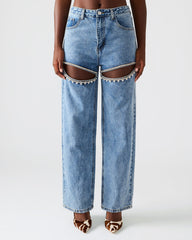 TAYLOR Jean Rhinestone Women's Cutout Jeans