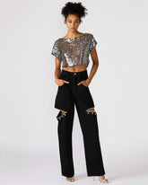 AYLA Black Straight-Leg Rhinestone Embellished Slit Women's Jean