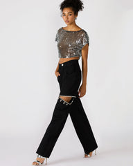 AYLA Black Straight-Leg Rhinestone Embellished Slit Women's Jean