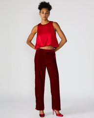 TONIA Red Velvet Wide-Leg Trouser Women's Pants