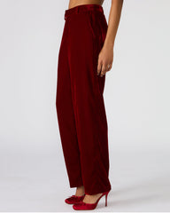 TONIA Red Velvet Wide-Leg Trouser Women's Pants