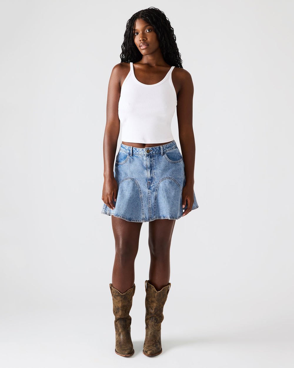 MELANY Forever Blue Denim Pleated Mini Women's Skirt