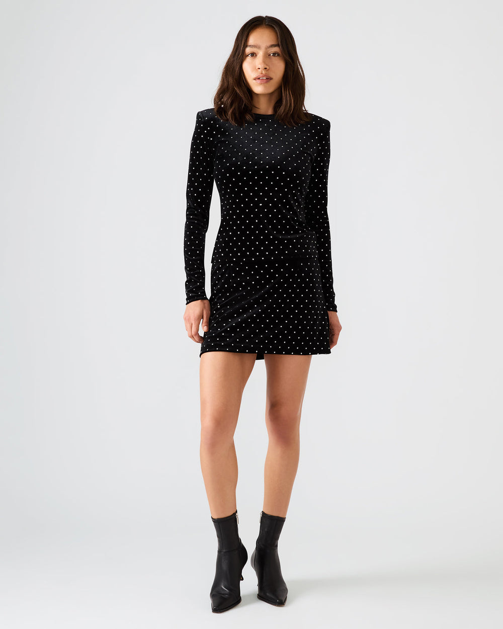 CINDI Black Studded Velvet Rhinestone Embellished Women's Skirt