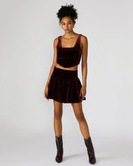 JAYLA Wine Flowy Velvet Women's Mini Skirt