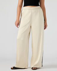 MOXIE Cream Pull-On Contrast Panel Straight Leg Women's Pant
