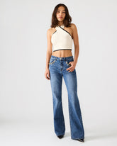 IRYS Dark Navy High-Rise Flare Gold Detail Buttons Women's Jean