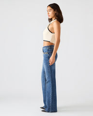 IRYS Dark Navy High-Rise Flare Gold Detail Buttons Women's Jean