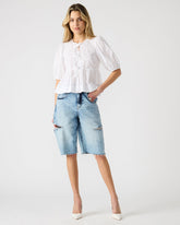 LANGE Denim Women's Side Slit Barrel Shorts