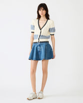 LILLIANY Aruba Blue Pleated Denim Mini Women's Skirt