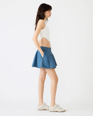 LILLIANY Aruba Blue Pleated Denim Mini Women's Skirt