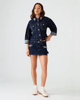 BRIELLIA Bijou Blue Denim Rhinestone Embellished Mini Women's Skirt