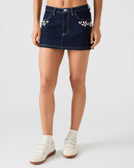 BRIELLIA Bijou Blue Denim Rhinestone Embellished Mini Women's Skirt