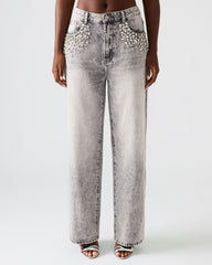 ERAS Fog Rhinestone Embellised Straight-Leg Denim Women's Jeans