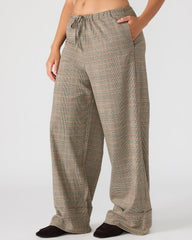 IDRA Brown Pull-On Tie-Front Cuffed Plaid Women's Pants