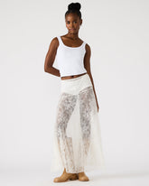 VEERA White Mesh Lace Flowy Maxi Skirt