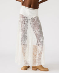 VEERA White Mesh Lace Flowy Maxi Skirt