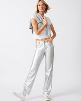 LOREN Pant Silver | Women's Faux Leather Straight Leg Pant