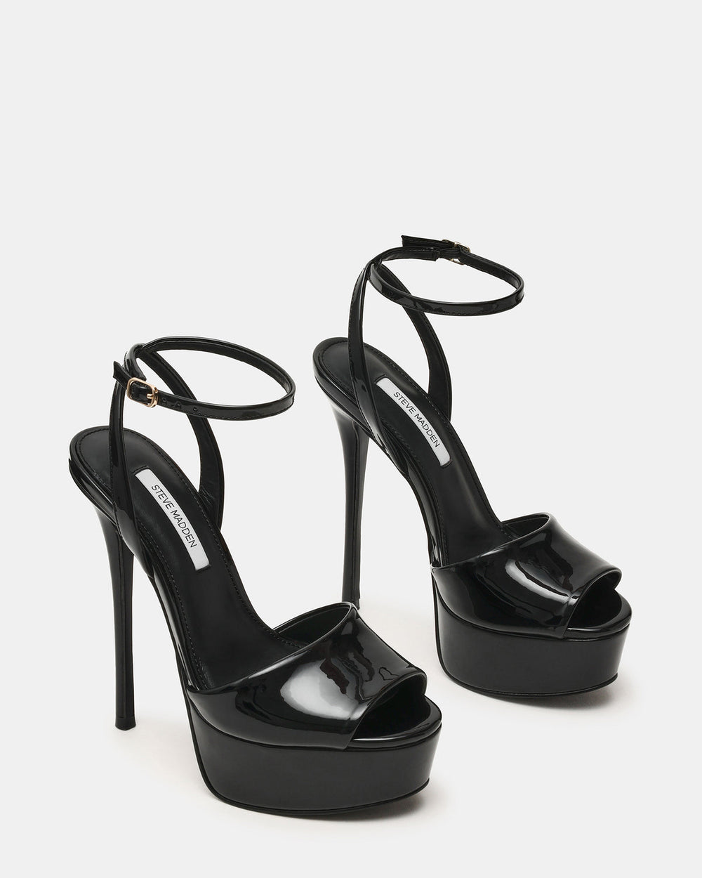 JEZZICA Black Patent Platform Stiletto Ankle Strap Women's Heel