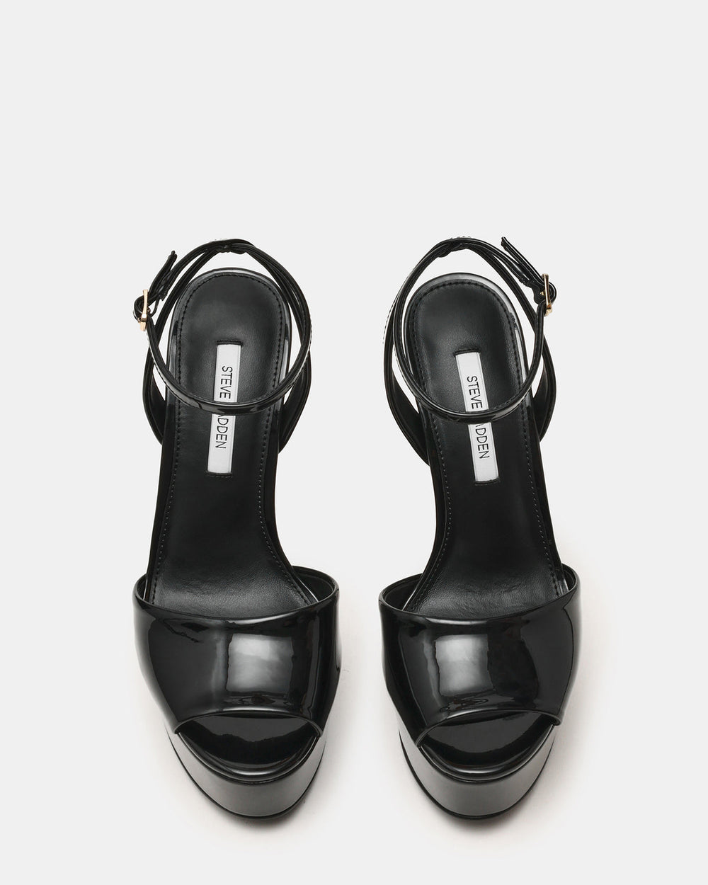 JEZZICA Black Patent Platform Stiletto Ankle Strap Women's Heel