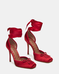 LARINA Red Satin Square-Toe Stiletto Pump Lace-Up Women's Heel