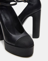 PEYTON Black Leather Block Heel Platform Women's Heel