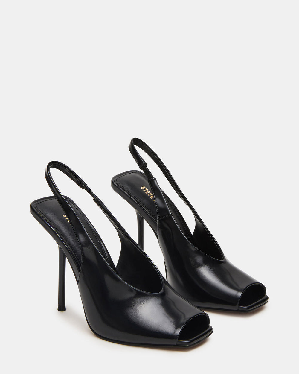 LUCIAN Black Leather Square-Toe Peep-Toe Slingback Women's Heel